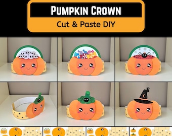 Kawaii Pumpkin Crown Printable, Kids Halloween Craft (Digital Download)