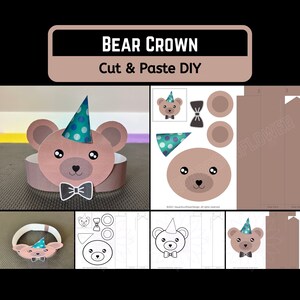 Bear Printable Crown Template Fun Kids Craft Printable Cut and Paste DIY Paper Crown Scissor Practice Kindergarten Craft Template Printable