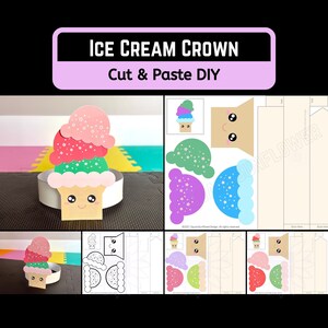 Ice Cream Printable Crown Template Fun Kids Craft Printable Cut Paste DIY Paper Crown Scissor Practice Kindergarten Craft Template Printable