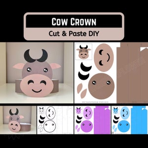 Costume da mucca per bambini, gioco di finzione, assembla il tuo lavoretto da colorare per bambini piccoli, corona da cappello per festa di compleanno da mucca, stampabile in una pagina
