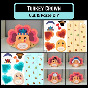 Thanksgiving Turkey Craft Kids Printable Crown DIY Build A Turkey Printable Cut And Paste Scissor Practice Teachers Resources One Page Craft