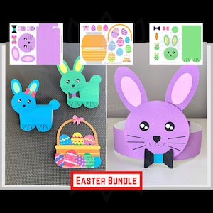 Oster-Vorteilspaket - Spaß Osterkorb Basteln für Kinder Osterkaninchen Basteln Printable Spring Break Bastelaktivitäten DIY Häschenkrone Vorlagen