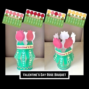 DIY rozenboeket voor Valentijnsdag Papierkunst kinderen Afdrukbare Valentijnsdag activiteit Afdrukbaar cadeau voor Valentijnsdag Bloem Ambachtelijke sjabloon