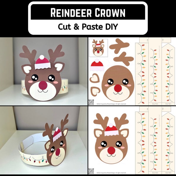 Reindeer Printable Crown Template Build Your Own Christmas Hat Printable One Page Holiday Template Cut And Paste Craft Kids Scissor Practice