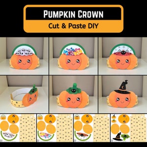 Kürbis Druckbare Kronen Vorlage Kawaii Kids Craft druckbare Ausschneiden und Einfügen DIY Papierkrone Kinder Schere Praxis Kindergarten Handwerk Vorlage