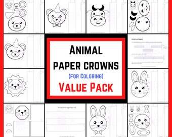 Animal Paper Crowns Value Pack | Kids Coloring Craft (Digital Download)