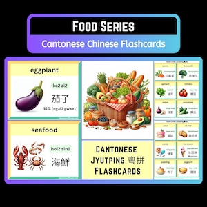 Cantonese Jyutping Flashcard For Learning Foods Names | Cantonese Chinese English Bilingual Learning Printable Flashcards