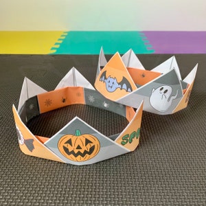 Kids Halloween Paper Crown Printable, Origami Crown Template, Paper Craft For Preschoolers, DIY Paper Headband For Halloween Party Hats PDF image 3