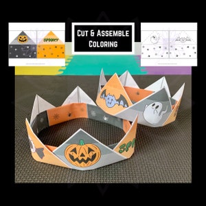 halloween origami paper crown printable craft template perfect party craft activity classroom activity simply cut fold and assemble crown size is adjustable