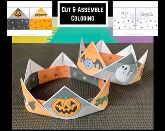 Kids Halloween Paper Crown Printable, DIY Origami Headband (Digital Download)
