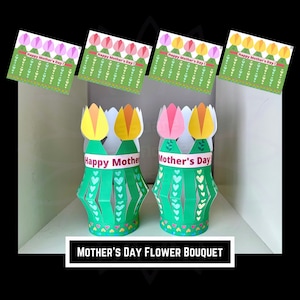 Buquê de flores faça você mesmo para o dia das mães Artesanato em papel Atividades fáceis para crianças para impressão Artesanato em sala de aula para o dia das mães Modelo para impressão Presente para a mãe