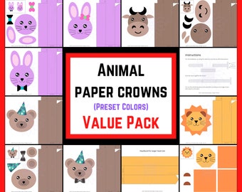 Kawaii Animal Paper Crowns: Party Craft Printable (Digital Download)