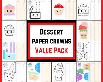Kawaii Dessert Paper Crown Bundle, Printable DIY Craft (Digital Download)
