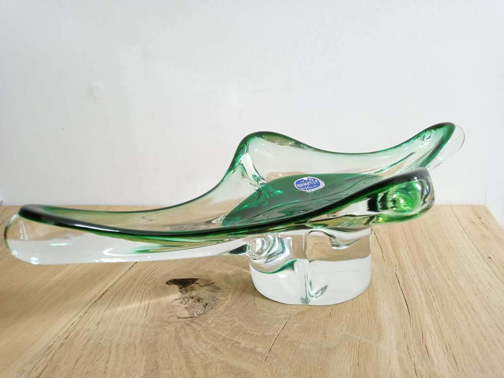 Bol d'art Bohemia Glass Fabriqué en République Tchèque Grand Design Fluide Par Chribska Années 1960 
