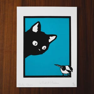 The cat and the bird (blue)