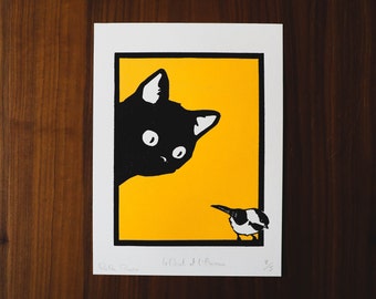 Le chat et l'oiseau (jaune)