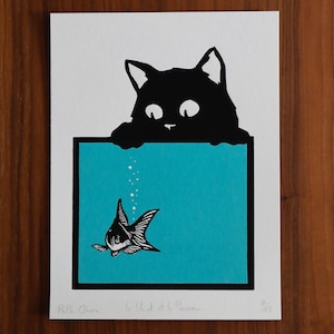 The cat and the fish (turquoise)