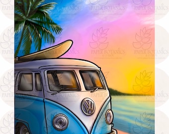 VW Combi at the beach painting, gorgeous colour and details. Hand signed limited edition prints.