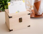 Rustic Pine Wood Recipe Box, 100 Recipe Cards, 24 Dividers, 3 Clear Card Protectors Wooden Kitchen Storage Chest for 350 4x6 Index Cards