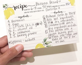 Cute Lemon Recipe Cards (100 Pack) 4" x 6" Index Notecards Matte, Non-Smudge, Thick Paper Lined Recipe Template - Weddings, Bridal Showers
