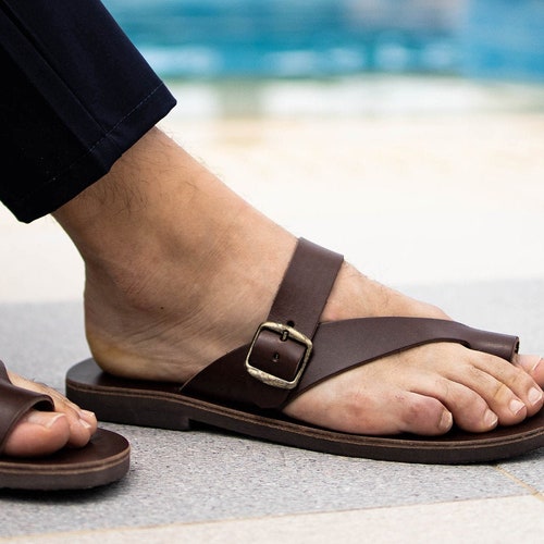 Dark Brown Leather Toe Ring Sandals for 