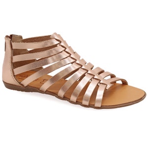 Enkelhoge echt lederen sandaal laarzen oude Griekse platte sandalen ritsen achter gladiator roségouden sandalen open teen zomer schoenen voor vrouwen