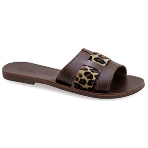 Leopard Skin Brown Leather Sandals Classy Greek Sandals - Etsy