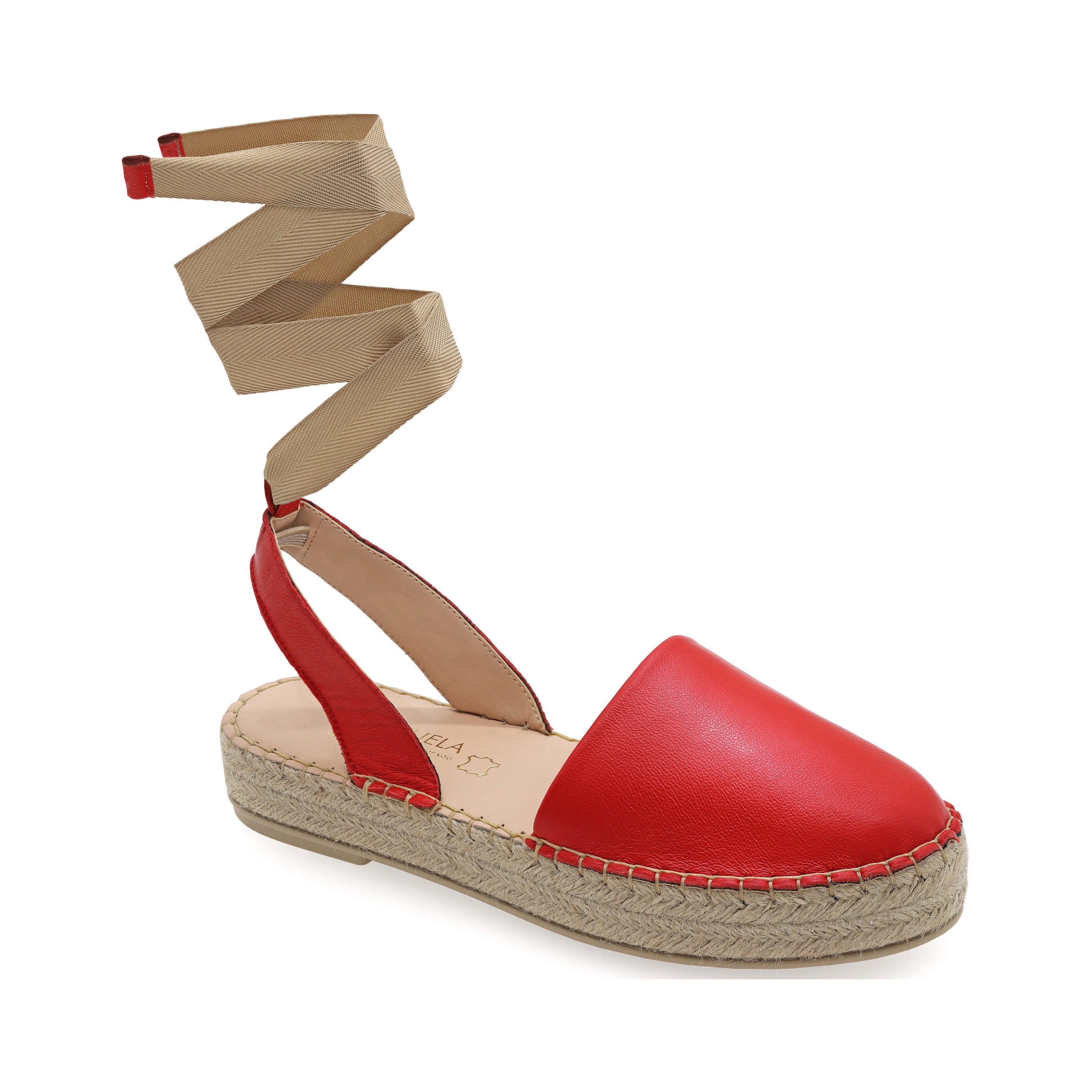 Espadrilles compensées rouge 2024 à lacets