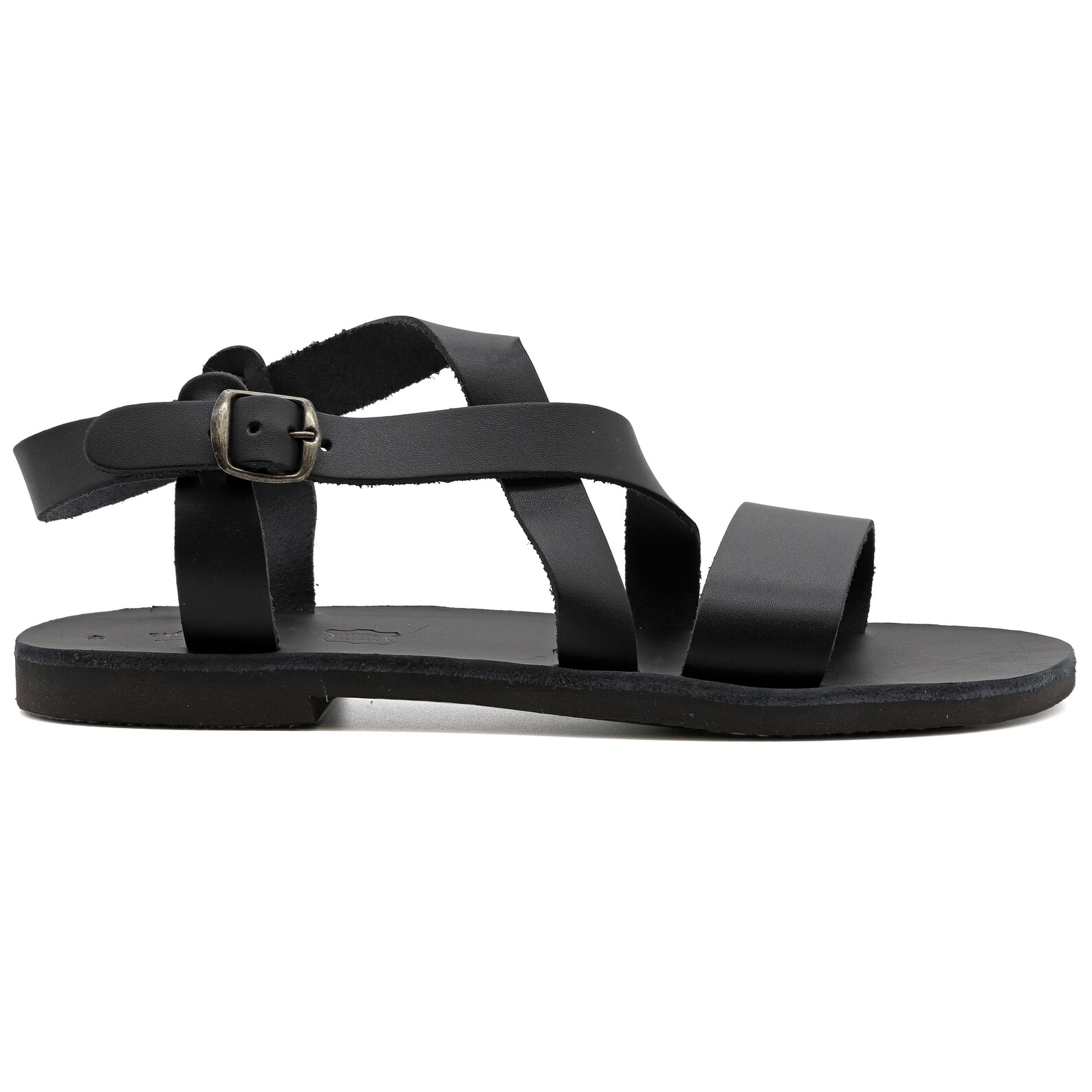 Dark Brown Leather Sandals for Men Open Toe Mens Sandals Buckle Strap