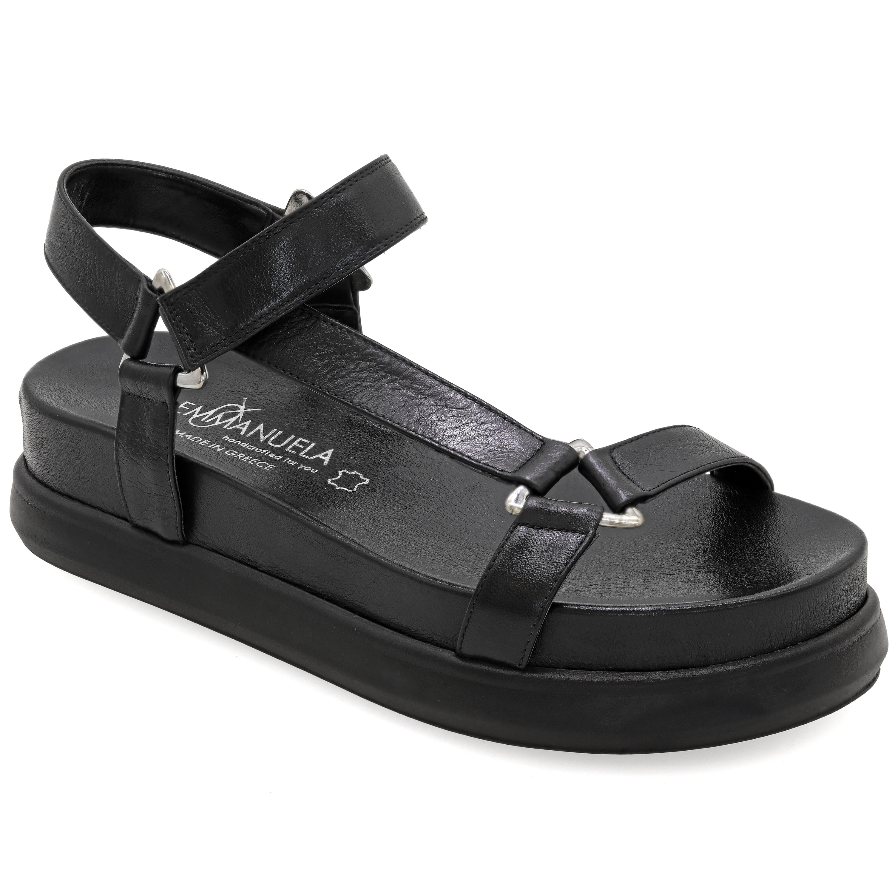 black leather flatform sandals