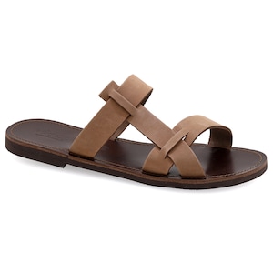 Brown Suede Leather Sandals for Men Men&#39;s Open Toe Sandals mens gladiator sandals Slide on Strappy Summer Shoes for Men Greek Sandals men