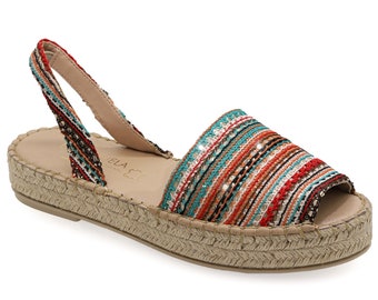 Colorful Knitted Espadrille Flatforms: Sequined Peep Toe Summer Shoes