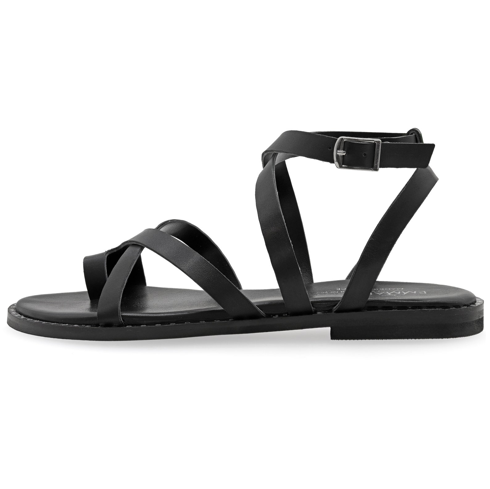 Comfortable Black Leather Flat Toe Ring Sandals Classy Etsy