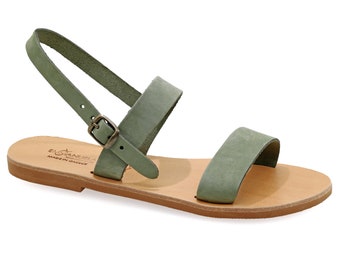 Grüne Wildleder Sandalen: Handgemachte Griechische Slingbacks