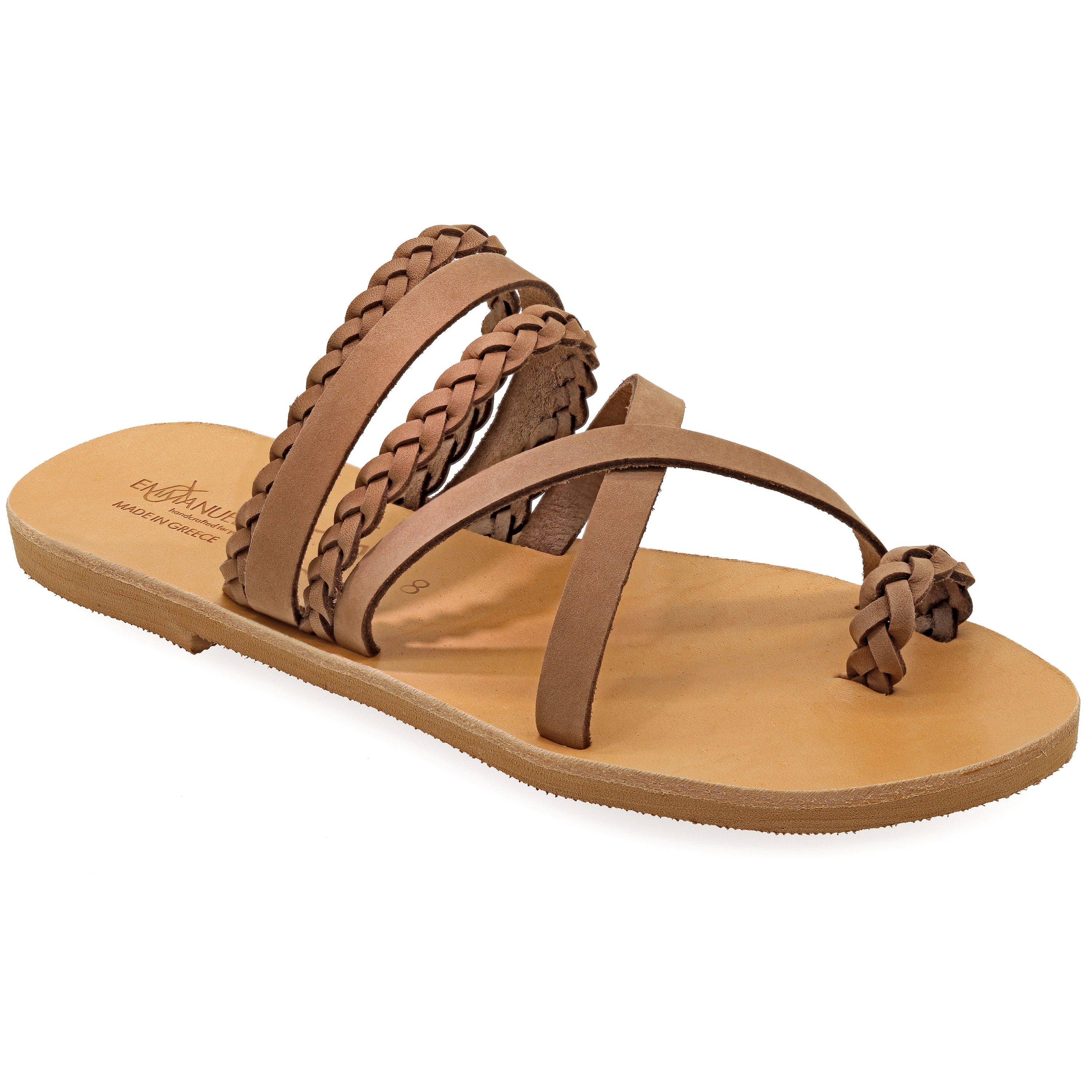 Greek Style Sandals With Braided Parts Quality Leather Toe