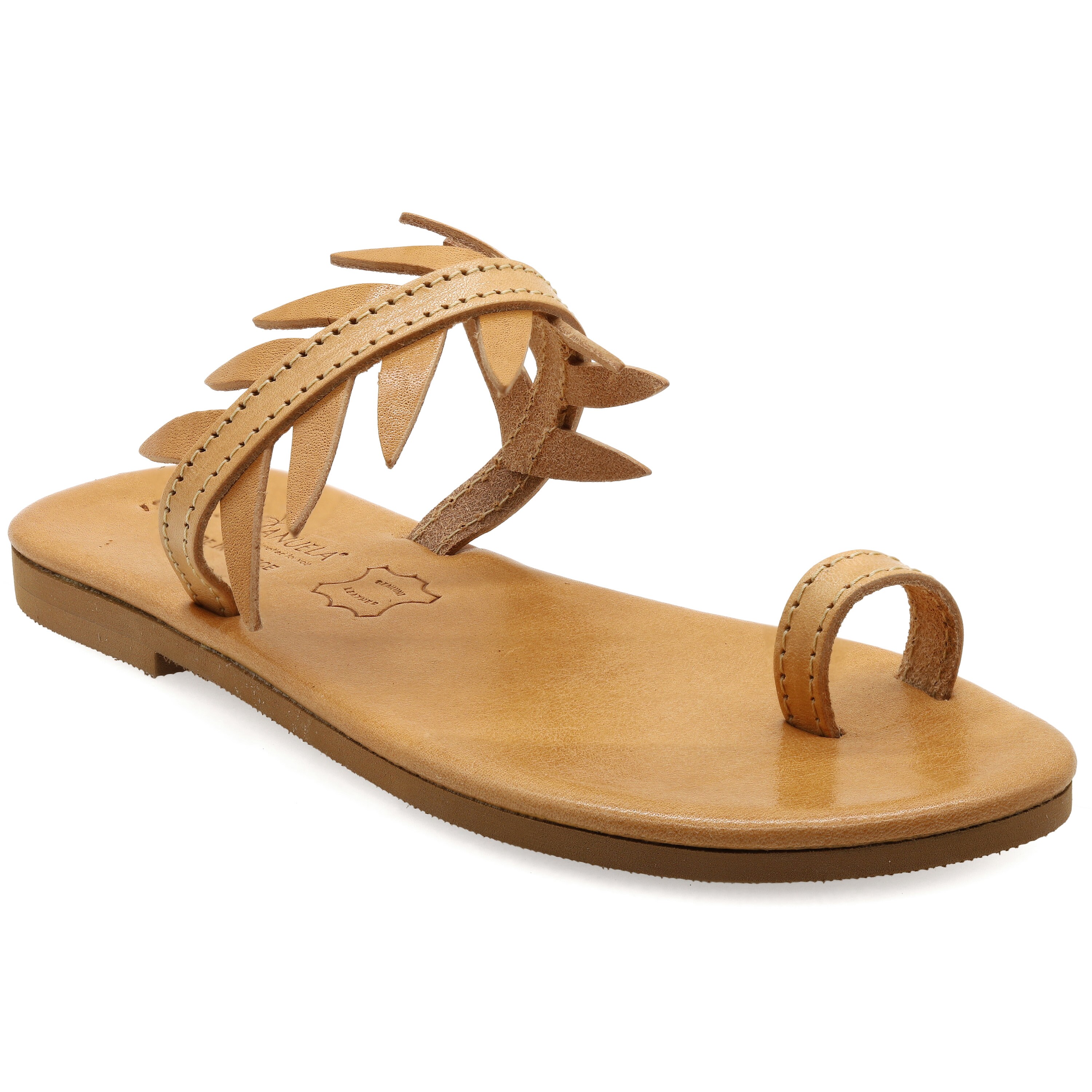 Sand Leather Toe Ring Sandals With Olive Leaves Ancient