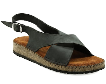 Greek Leather Sandals: Suede Gray, Cushioned Insole, Arch Support