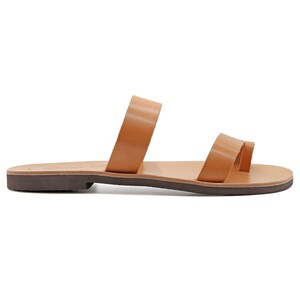 Dark Brown Leather Toe Ring Sandals for Men Greek Strappy Slide Sandals ...
