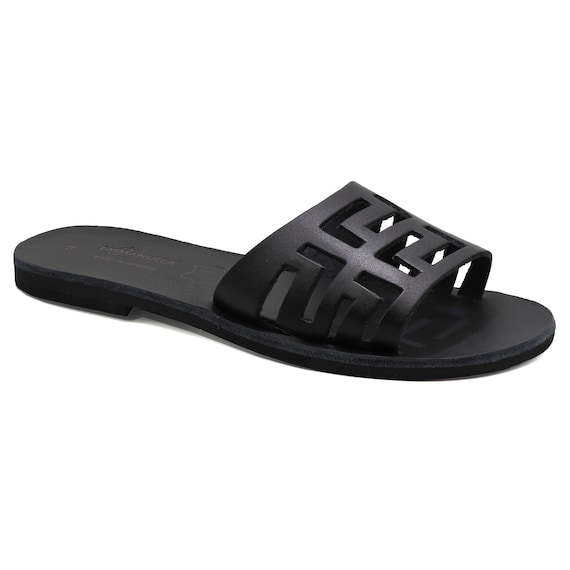 Black leather sliders womens new arrivals