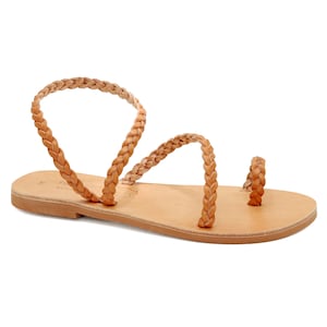 Ancient Greek Braided Leather Flat Sandals High Quality Strappy Sandals Natural Toe Ring Summer Shoe for Women Ankle Strap Slingback Sandal