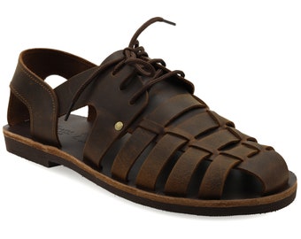 Dark Brown Leather Fisherman Sandals: Greek Summer Shoes