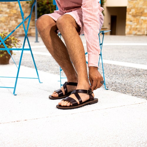 Dark Brown Leather Sandals for Men Open Toe Mens Sandals - Etsy