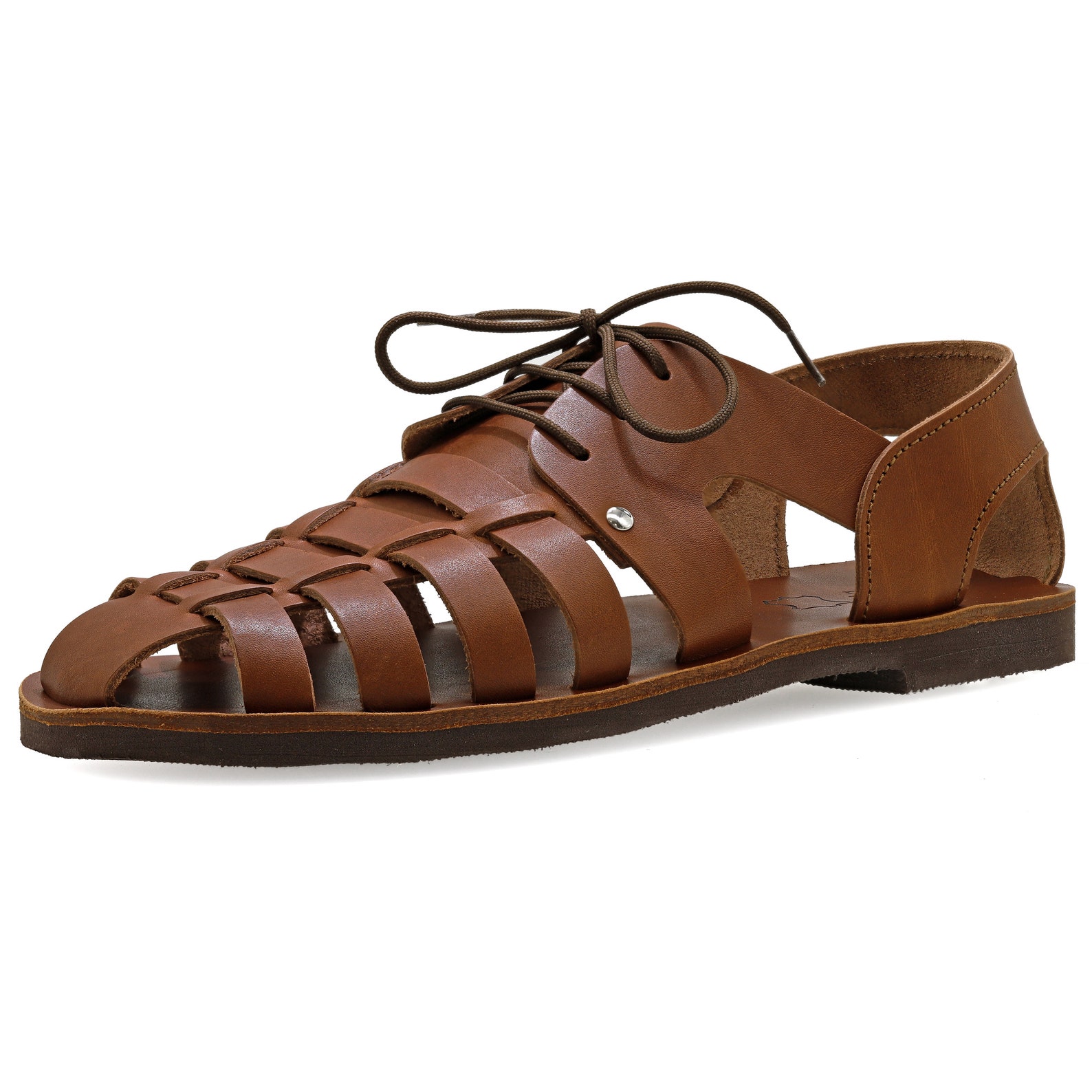 Dark Brown Leather Fisherman Sandals for Men With Laces Greek - Etsy