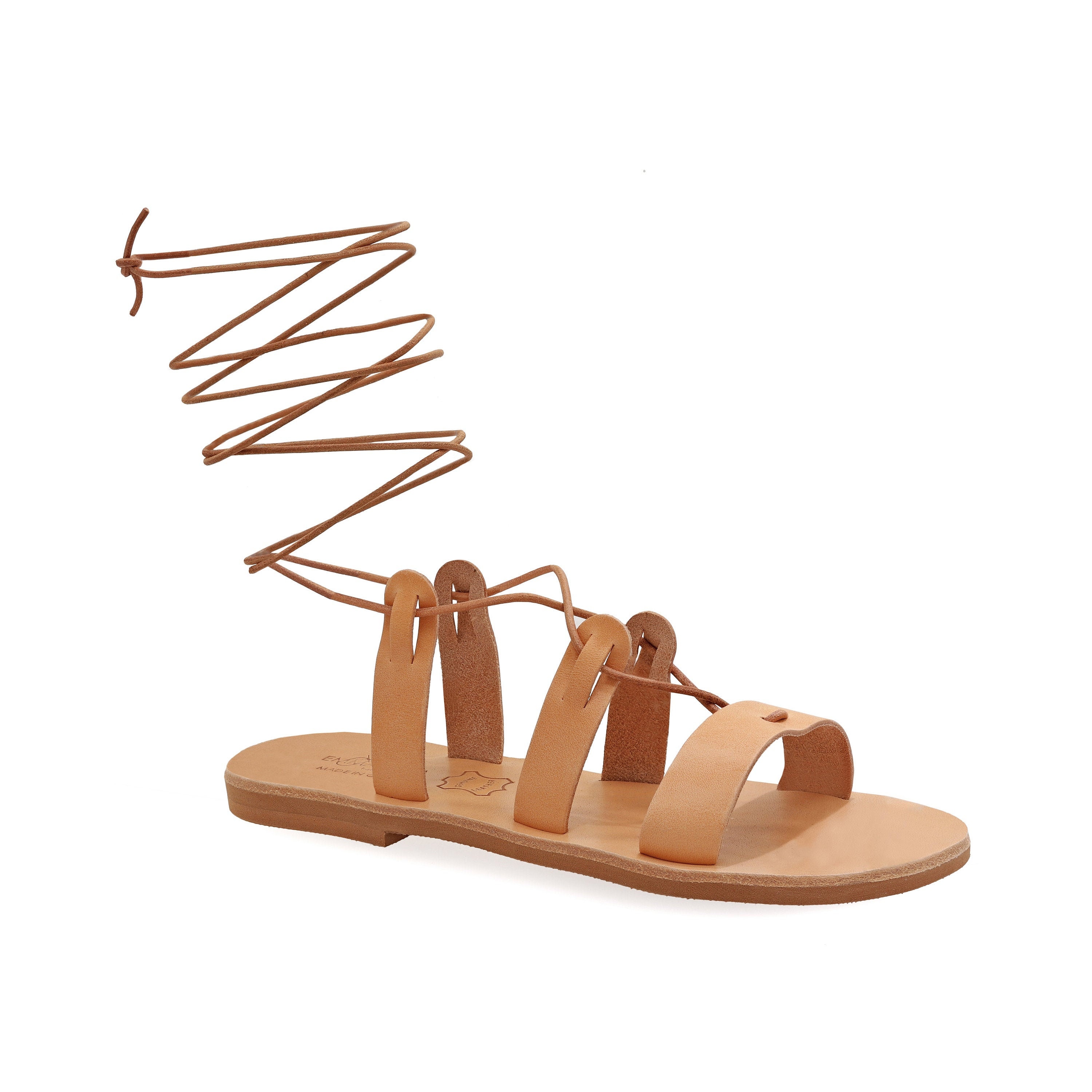 Ancient Greek Leather Gladiator Sandals: Tie Up Strappy Boho Shoe