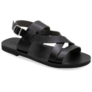Black Leather Gladiator Sandals: Mens Strappy Greek Fisherman Shoes