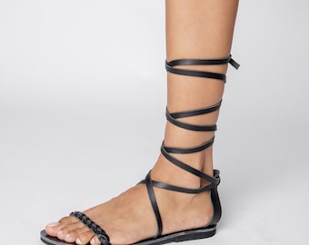 Oude Griekse Stijl Gevlochten Band Leren Sandalen Gladiator Vastbinden Strappy Zomer Schoenen Open Teen Zwarte Veterschoenen Vrouwen Schoenen handgemaakte cadeau