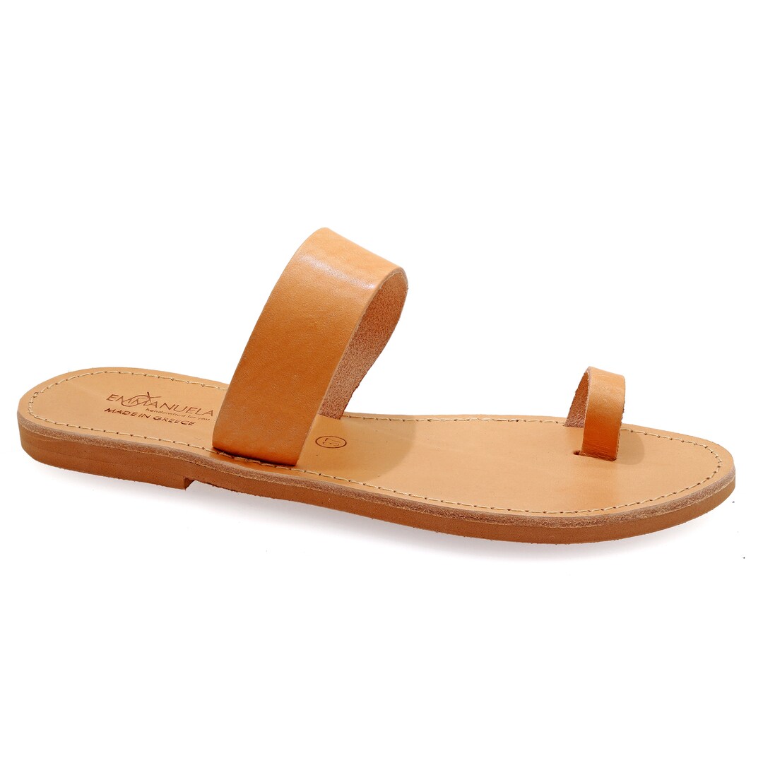 Greek Leather Toe Ring Sandals Quality Slide on Summer Shoes for Women