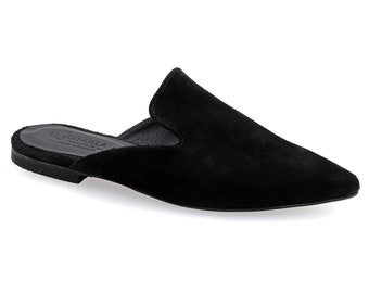 Schwarz Wildleder Spitze Mule Qualität Flache Slip auf Loafers Frauen Bequeme Sommer Schuhe Alltag Schwarz Leder Marokkanischen Stil Slider