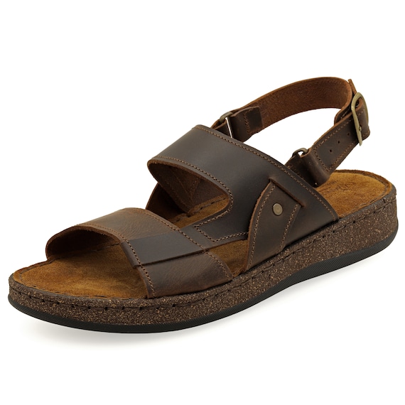Greek Leather Sandals for Men: Dark Brown Arch Support Summer Shoes