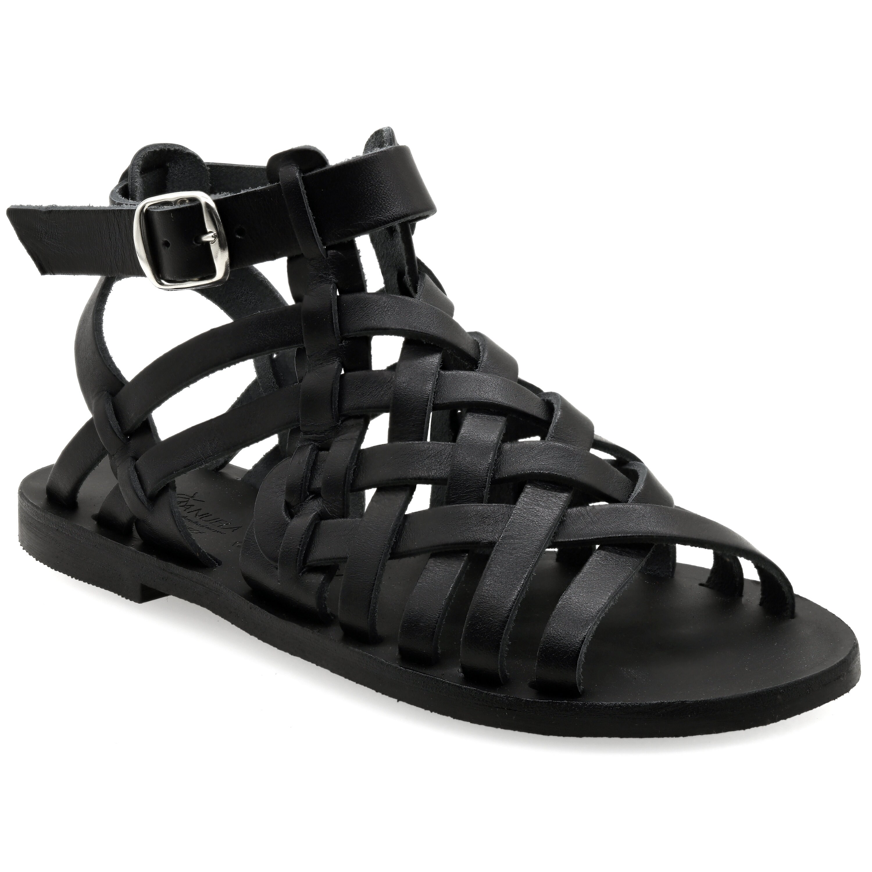 Buckle Strap - Black and White Leather Sandals